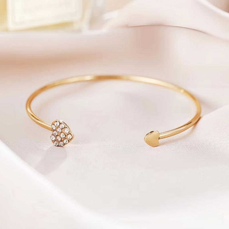 [Summer Sale] [For Daily Party Wear Cuff Bangle] Elegant Rhinestone Heart Cuff Bangle Glamorous Accessory For Daily Party Wear 3