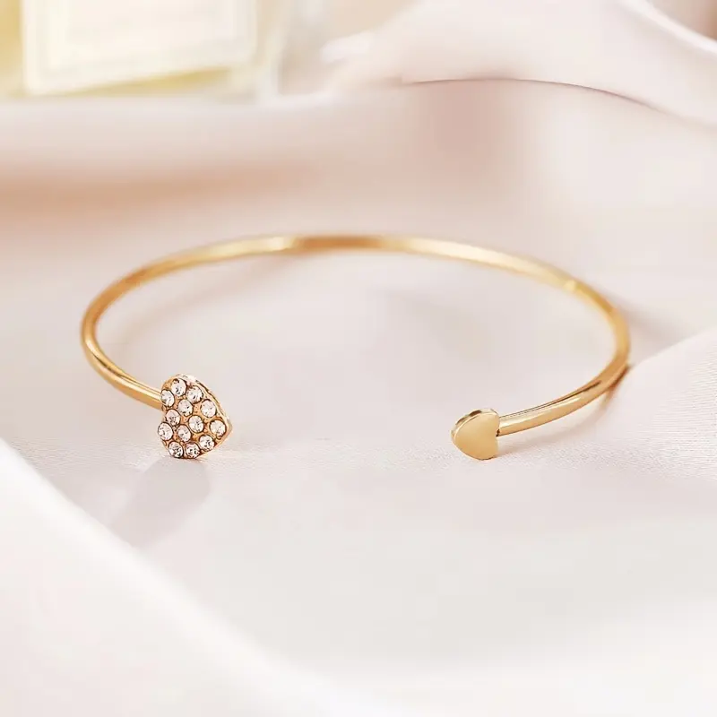 [Summer Sale] [For Daily Party Wear Cuff Bangle] Elegant Rhinestone Heart Cuff Bangle Glamorous Accessory For Daily Party Wear 3