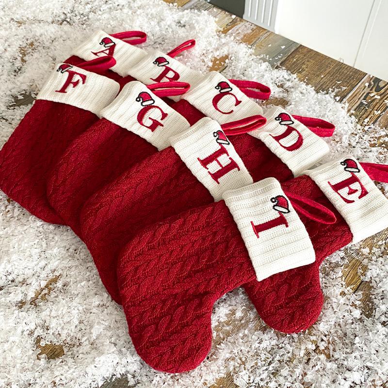 Product Introduction of Letter Snowflake Paw Pattern Christmas Decoration Stocking, 1 Count Knitted Candy Bag, Christmas Tree Hanging Ornament, Festive Party Supplies 7