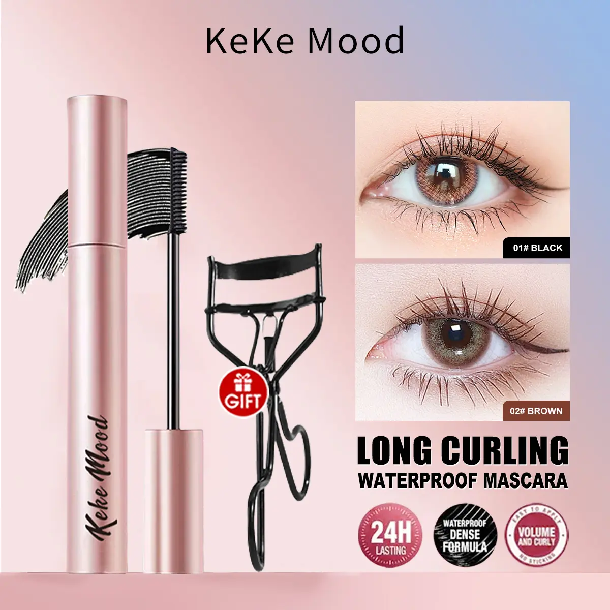 Mascara, Kekemood, [Hàng Nội Địa], Kéo Mi, Dài Và Cong Tự Nhiên, Lâu Trôi, Không Trang Điểm, Không Thấm Nước Và Mồ Hôi, Không Nở, Đầu Cọ Dày, Tặng Kèm Quà Tặng Miễn Phí