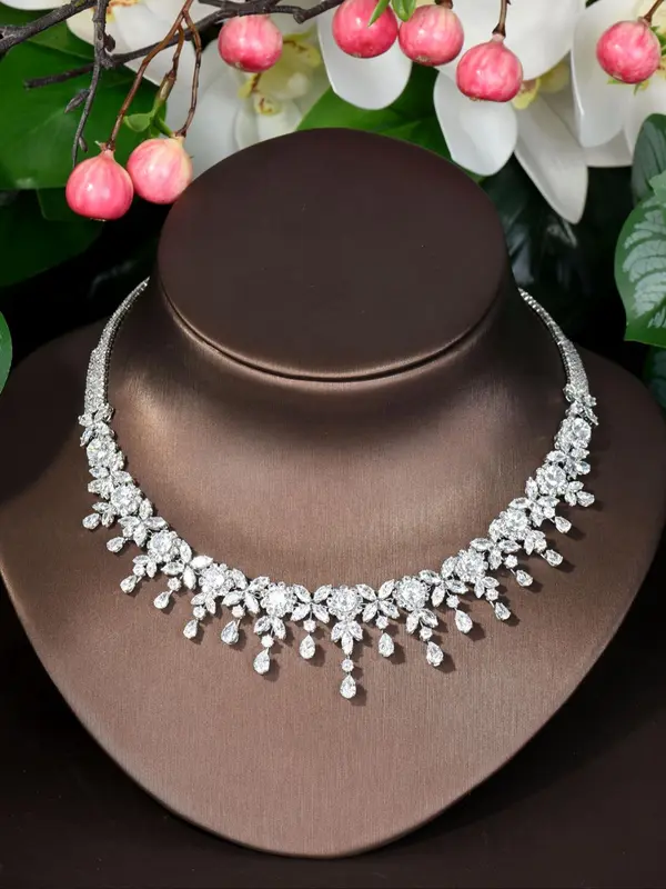 Women's Elegant Rhinestone Decorated Jewelry Set, Exquisite Trendy Necklace & Earrings & Bracelet & Ring, Chic Jewelry Set for Party & Wedding, Dainty Gift for Your Love 5