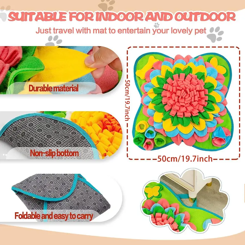 Flower Design Indestructible Pet Snuffle Mat, Pet Sniffing Pad, Pet Slow Feeding Mat, Interactive & Stress Relief Toy for Dogs, Dog & Cat Accessories, Valentine's Day Gift 1