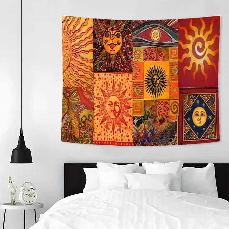 Bohemian Style Tapestry, Aesthetic Wall Hanging Decor, Polyester Tapestry for Bedroom Home Office Decor, Home Accessories with Free Installation Package