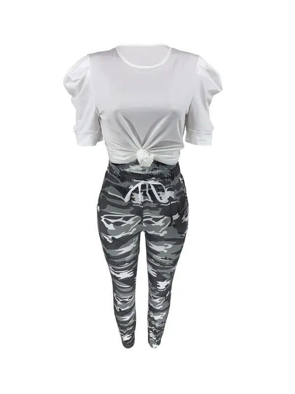 Women's Top & Floral Print Pants Two-piece Set, Casual Fashion Fitted Cozy Top & Trousers for Daily Outdoor Wear, Ladies Summer Clothes, Womenswear, Casual Outfits Women 7