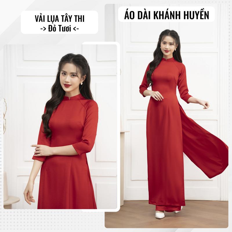 Áo dài Đỏ Tươi truyền thống 2 tà lụa tây thi cổ cao 2cm (Lẻ áo và Bộ) - Áo Dài Khánh Huyền