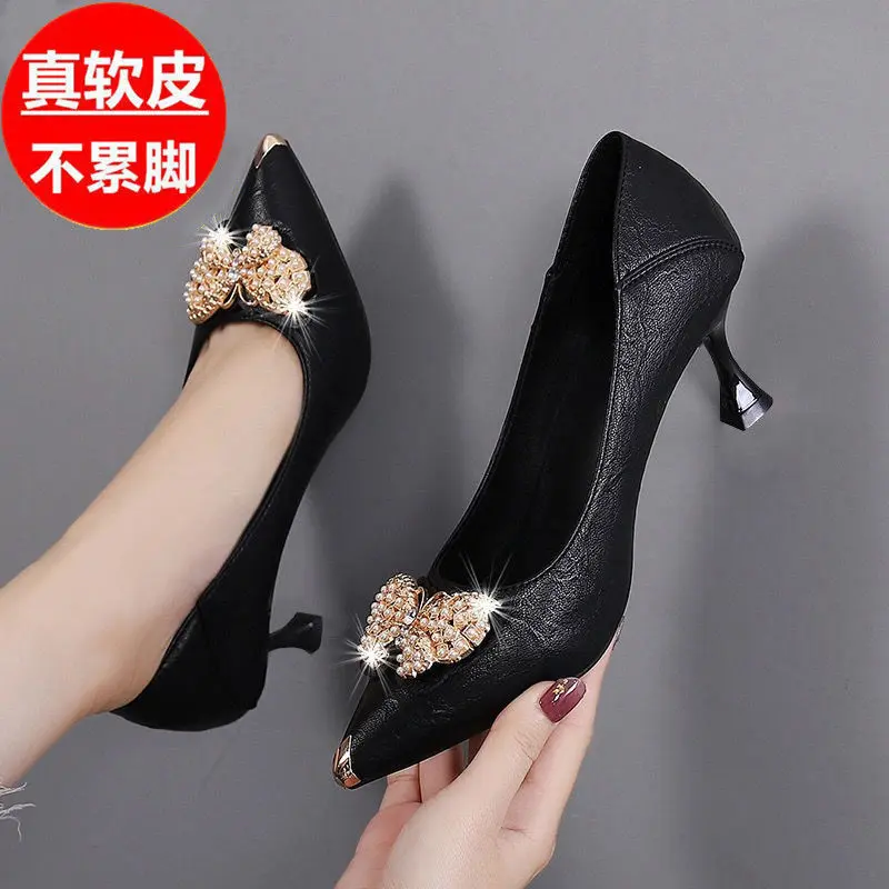 Giày Cao gót, Chất Lượng Cao, Da Thật Mềm, Giày Cao Gót, Dành Cho Nữ, Chống Đá, Thời Trang, Thích Hợp Cho Học Sinh, Phong Cách Hợp Xu hướng Thiết Kế Bướm Cổ Tích