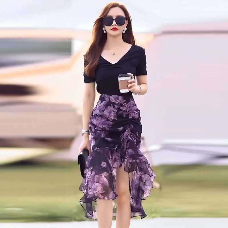 Chân Váy Bodycon Đuôi Cá, Dài Trung Bình Dành Cho Phụ Nữ, Vải Mỏng Mùa Hè, Cạp Cao, Thiết Kế Bất Đối Xứng, Chân Váy Trẻ Em Độc Đáo Women Khuy