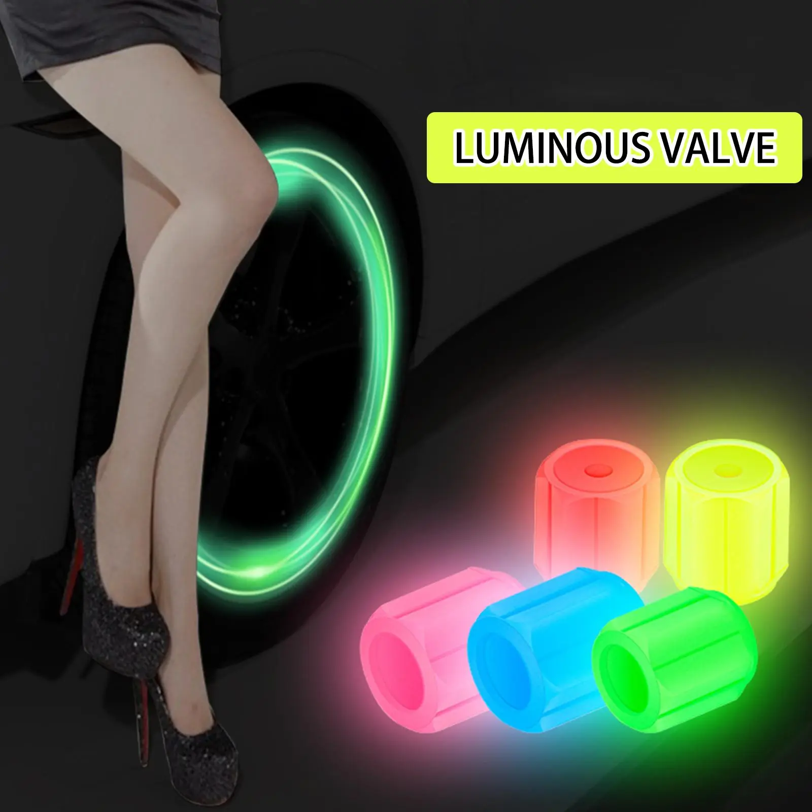 4pcs Colorful Luminous Car Tire Valve Cap Lumious Valva Valva Cap, Bike Electric Car Valva I2T0