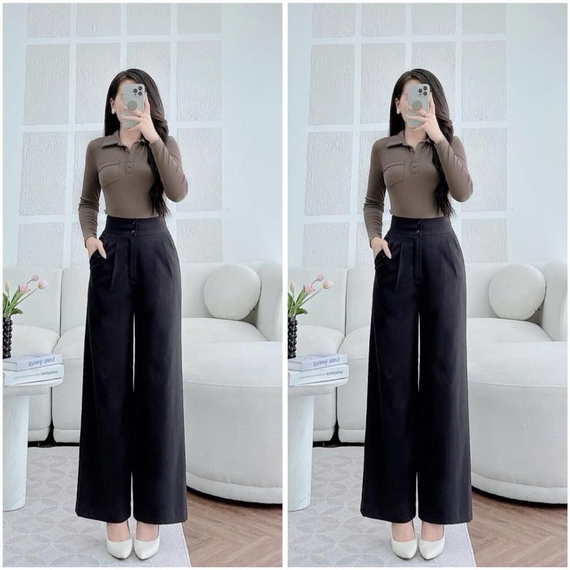 Bigsize 45-85kg Mã mới Quần ống SUÔNG DÀI LƯNG BẢN quần công sở nữ cạp cao chất thun cotton hàn co giãn Pant women Ong Mã suông lưng bản Bishop
