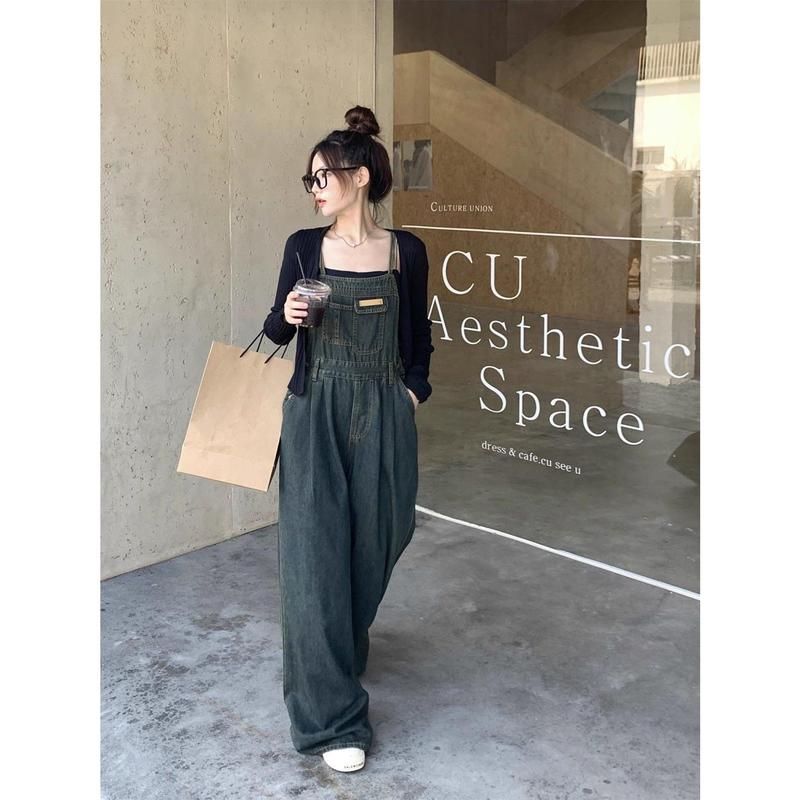 Quần Yếm Denim Có Dây Đeo Cổ Điển Mỹ Phong Cách Instagram Dành Cho Nữ, Dáng Rộng Vừa Vặn, Thích Hợp Cho Mùa Xuân Và Mùa Hè, Hàng Mới Về, Áo Jumpsuit Quần Thường Ngày Quần Ống Rộng, Hợp Xu hướng, Phong Cách Hàn Quốc Women 3