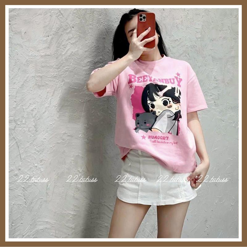 PINK GIRL - Áo baby tee cotton chính phẩm Thoáng Mát hồng pastel Form Rộng Thoải Mái