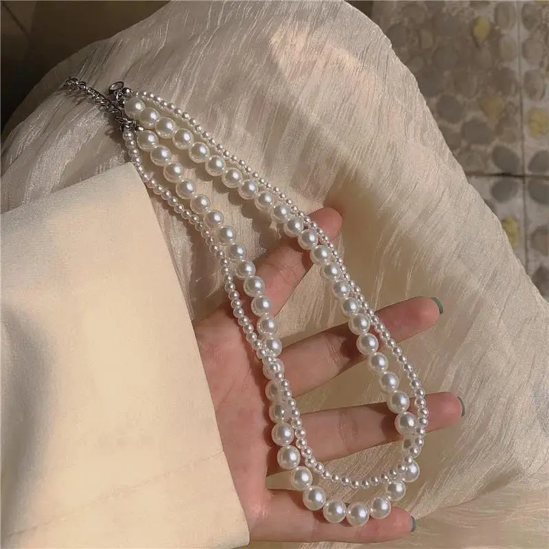 Kalung mutiara wanita double choker korean style 2