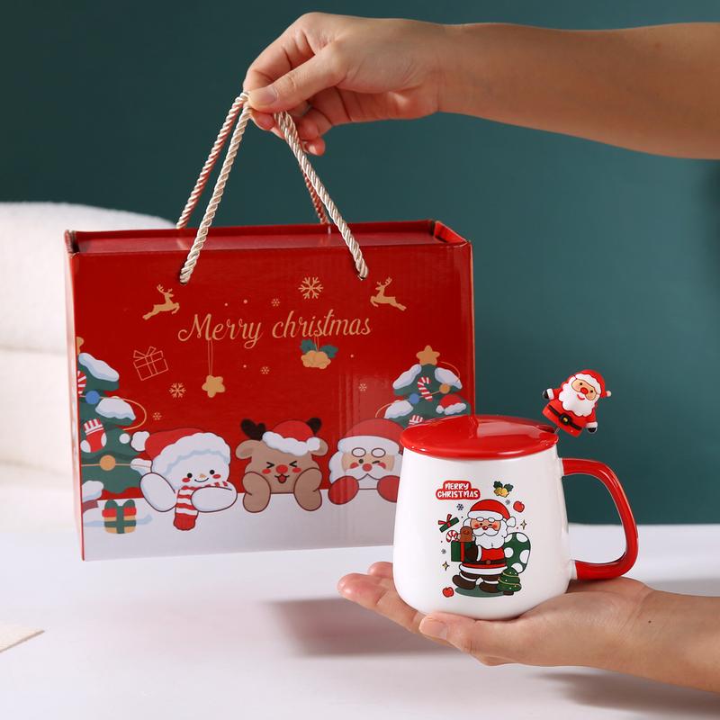 Product Introduction of Christmas Gift Santa Claus Mug with Cover Spoon Good-looking Ceramic Cup Practical Gift travel  water Drinkware Tumbler Reusable Washable Coffee Drink Reuse Drinkware Tumbler 7