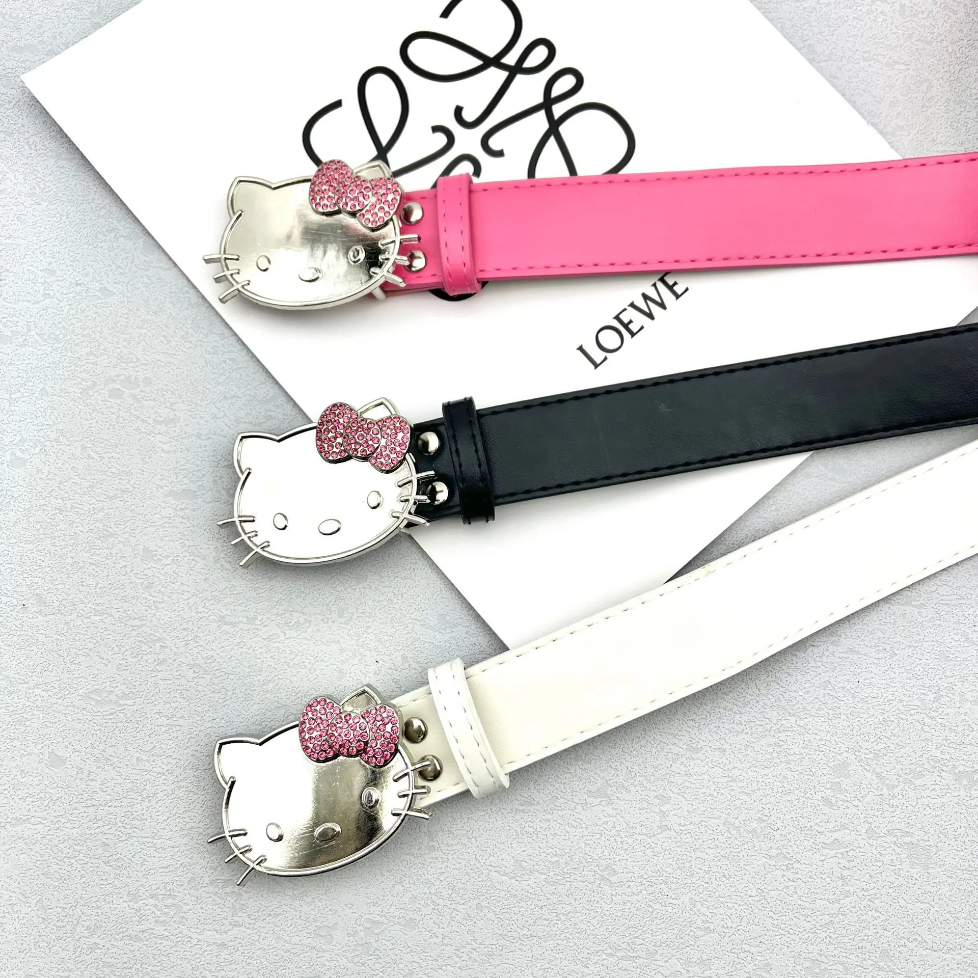 Thắt Lưng Kim Cương, Đầu Mèo Hello Kitty Màu Hồng KT, Thắt Lưng Y2K Cô Gái Nóng Bỏng Thiên Niên Kỷ, Phụ Kiện Denim, Thắt Lưng Dễ Phối Đồ