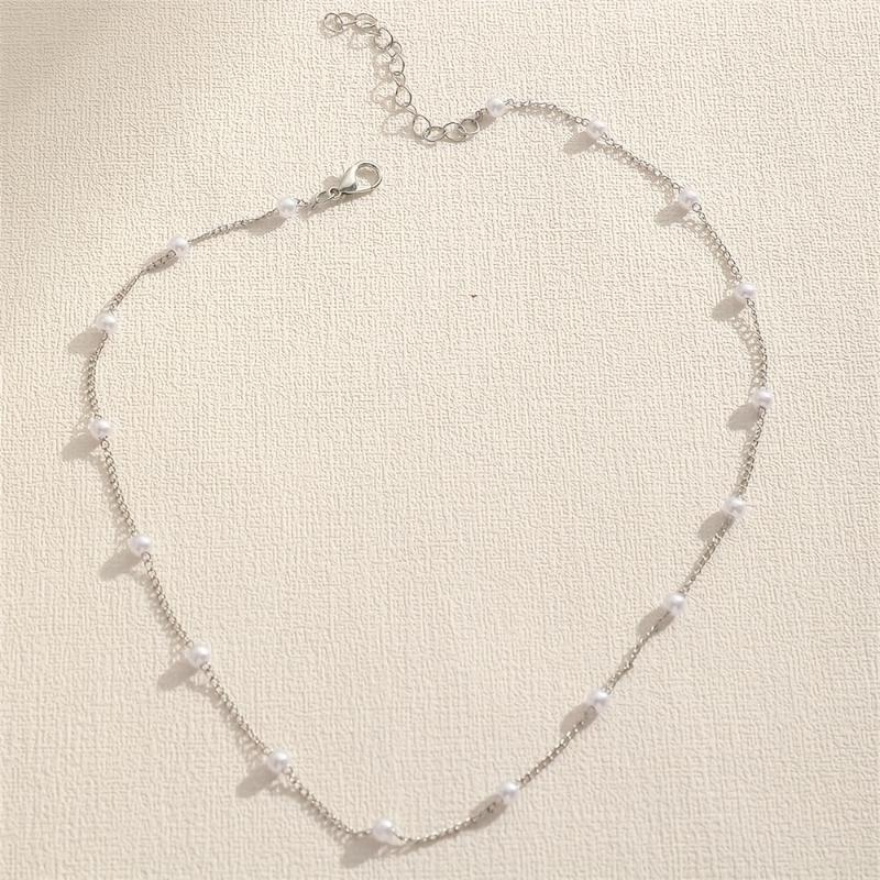 [1pc Simple Pearl Short Necklace] 1pc Simple Vacation Design Imitation Pearl Short Necklace For Women With A Neck Sticker 4