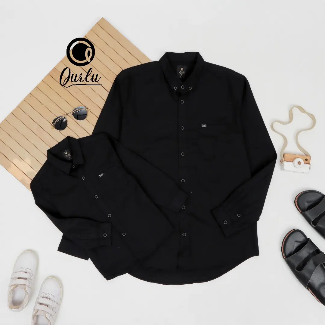 Qurlu - Kemeja KERAH FORMAL dewasa/anak warna HITAM (bisa couple ayah dan anak)