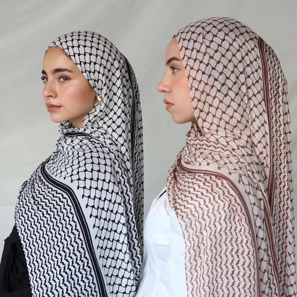 Women's Chiffon Hijab Shawl Printed Palestine Scarf Arab Keffiyeh Long Prayer Hijab Shayla Kuffiyeh Hijab Chiffon Scarf