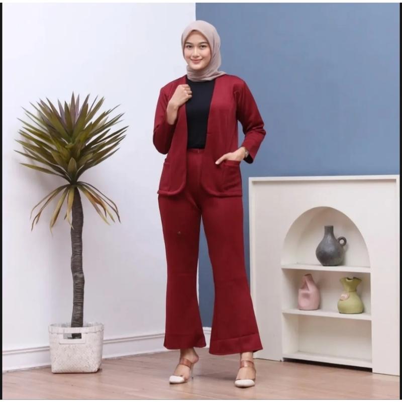 Blazer WANITA Kekinian Scuba polos Tanpa kancing Nabila Blazer Outer OOTD Basic Jaket Cewek Atasan Casual Panjang Hitam Tebal 8