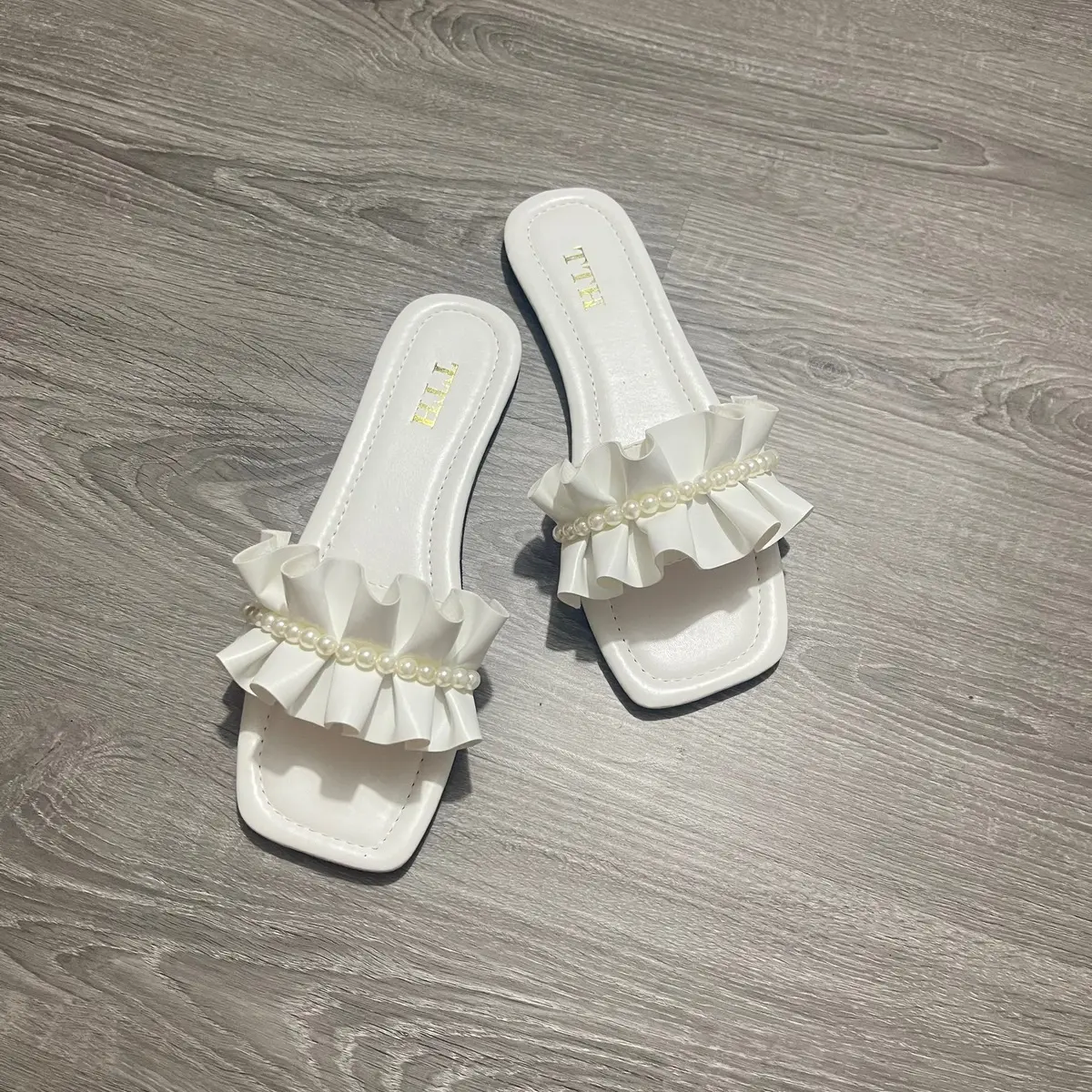 Dép bệt mũi vuông quai nhúng đính hạt thời trang nữ có size lớn từ 35 đến 46