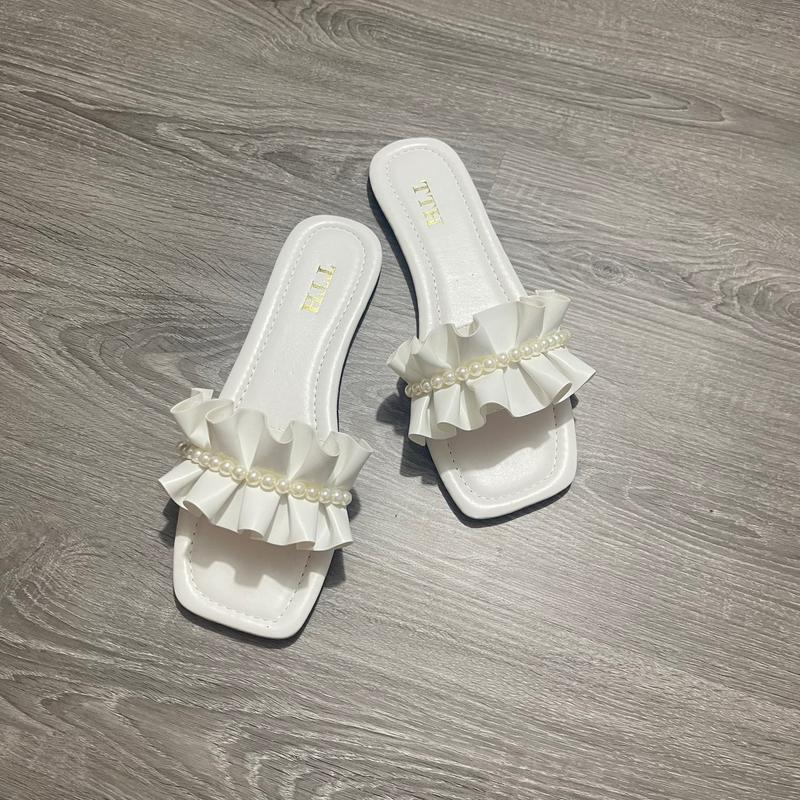 Dép bệt mũi vuông quai nhúng đính hạt thời trang nữ có size lớn từ 35 đến 46