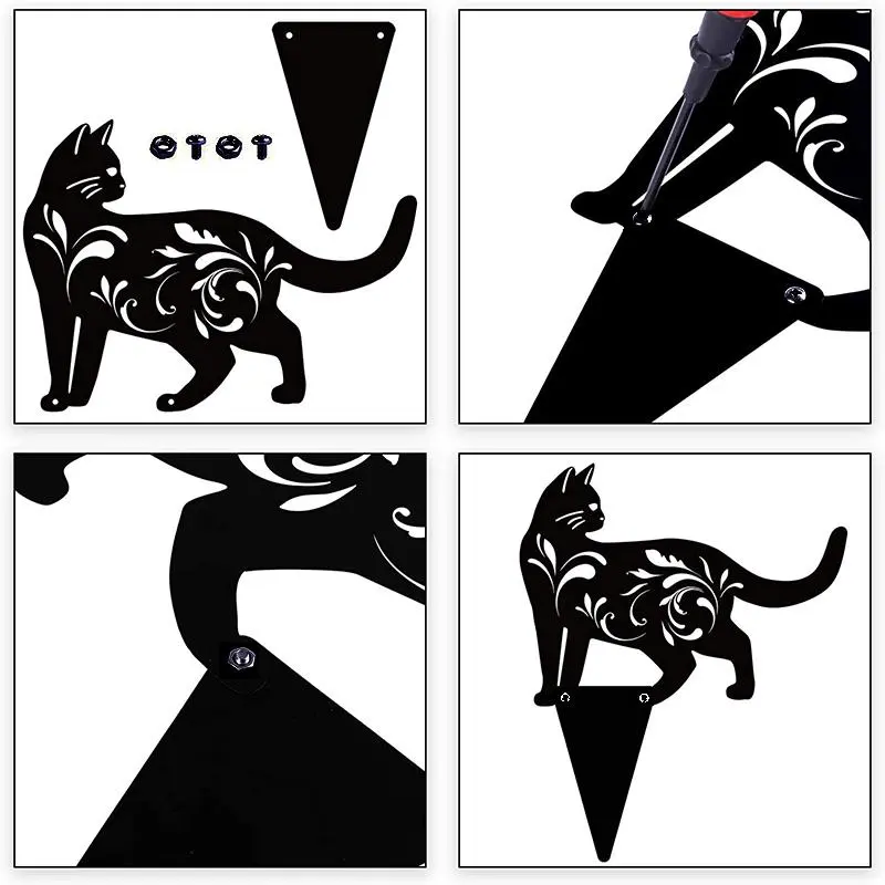 3D Cat Design Garden Stake, 3 Counts Lovely Metal Cat Garden Decoration, Outdoor Garden Decor for Yard Lawn Park Balcony 4
