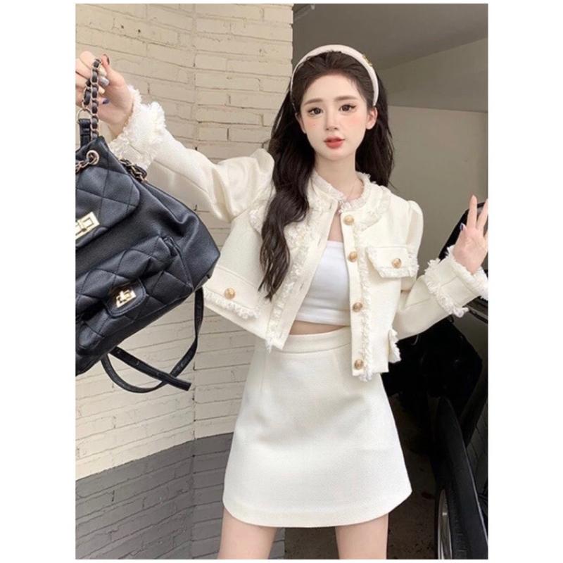 Váy Dạ Xinh Siêu Hot Hàng L1 Fom chuẩn - Áo Dạ Tua Rua Cúc Đồng Kèm Chân Váy Dạ Chữ A Dáng Ngắn Sang Chảnh 6
