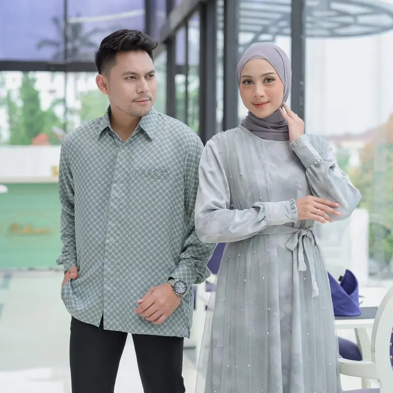 SHAWWAL EID SERIES Couple Pasangan Pistachio Untuk Lebaran Bahan Armany silk Busui Friendly Baju Ibu Mewah Muslim Gamis Koko 7