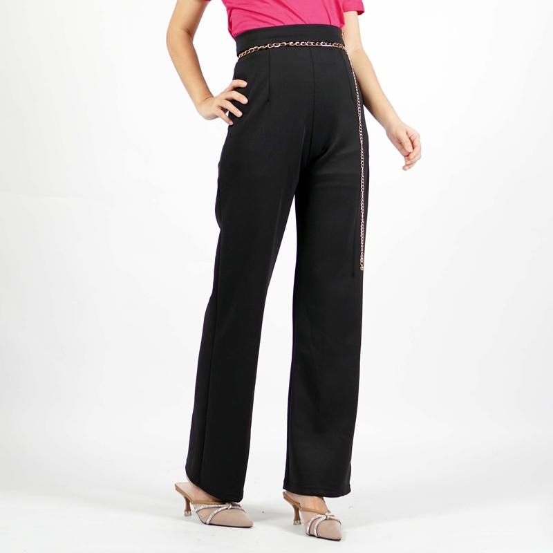 Amantha Celana Panjang Wanita Celana Bahan Scuba Highwaist Belt Rantai 3