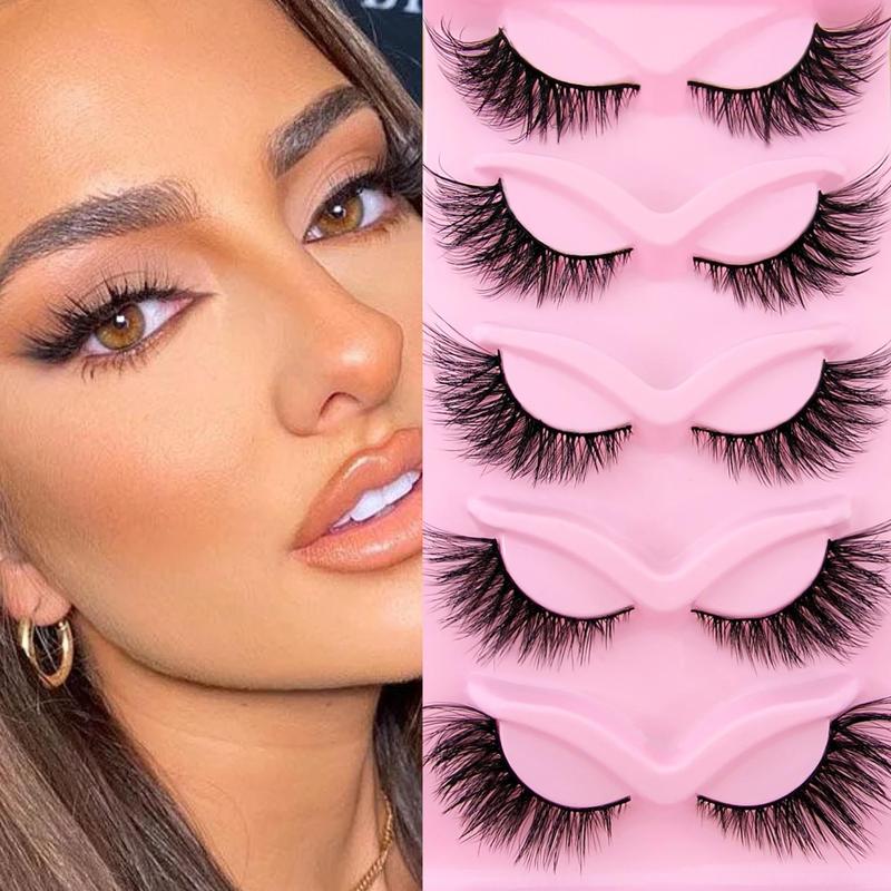 5 Pairs Cat Eye False Eyelashes, Natural Look Eyelash Extensions, Volumized False Eyelashes for Women and Girls Eye Makeup Enhancement, Cosmetic Gift 4