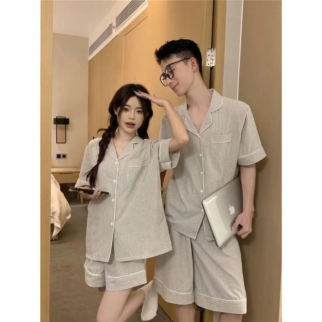 Bộ Đồ Ngủ Cặp Đôi, Áo ngắn Tay Và Quần Đùi Mùa Hè, Thiết Kế Đơn Giản, Ngoại Cỡ, Dành Cho Phụ Nữ Và Nam Giới, Đồ Mặc Bên Ngoài, Bộ Hai Mảnh, Thích Hợp Mặc Nhà, Ngày Phát Hành: 20242024 Top