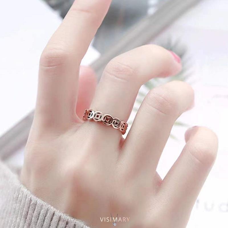 VISIMARY-C26 Cincin Titanium Unisex Couple Ring Model Berongga Unik Lapis 18Kgp 1