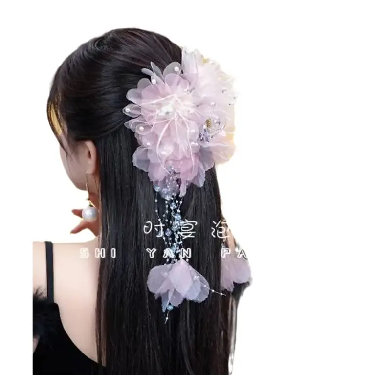 Kẹp Tóc Viền, Thiết Kế Hoa, Phong Cách Mùa Đông Mới, Siêu Nhạy Cảm, Thích Hợp Cho Bé Gái Trẻ, Kẹp Cá Mập Lông Vũ Màu Hồng, Phụ Kiện Tóc Dễ Phối Đồ Women 4