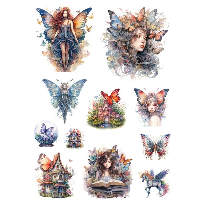 Cartoon Butterfly & Figure Pattern Sticker, 96pcs/set Waterproof Self Adhesive Decorative Sticker, Decor Sticker for Diy Scrapbooking Gift Greeting Card Water Bottle Laptop Phone 3