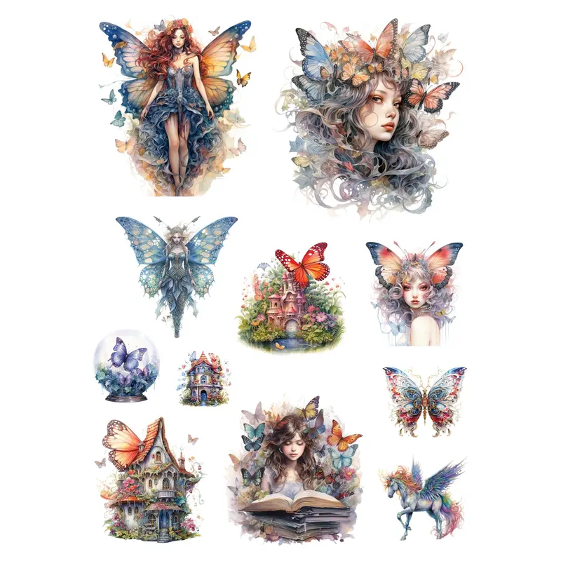 Cartoon Butterfly & Figure Pattern Sticker, 96pcs/set Waterproof Self Adhesive Decorative Sticker, Decor Sticker for Diy Scrapbooking Gift Greeting Card Water Bottle Laptop Phone 3