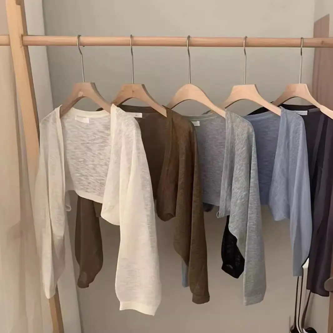 1pcs new solid color women's small shawl long sleeve breathable sunscreen cardigan Womenswear Coats Tops Lingerie Basic Jackets Comfort Outerwear Minimalist