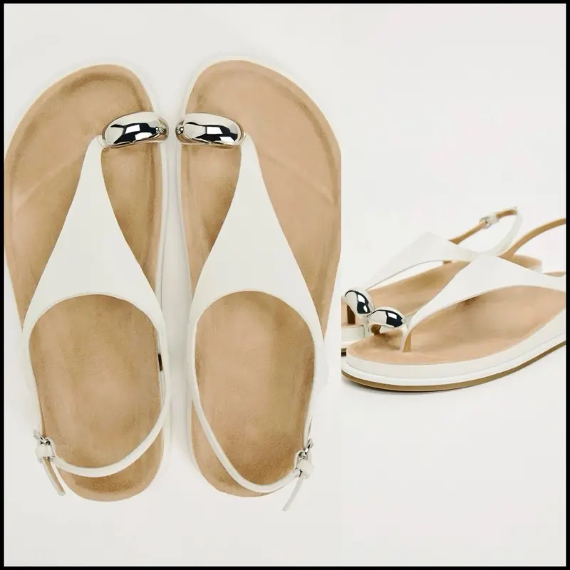 Sandal Z xỏ ngón đính hoạ tiết màu trắng đế bằng da lộn cao 2cm phong cách cá tính năng động Fullbox#8012