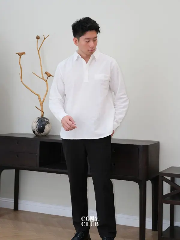 COZYCLUB Linen Longsleeve Polo | Kaos Kerah Pria Linen Lengan Panjang | 191 3