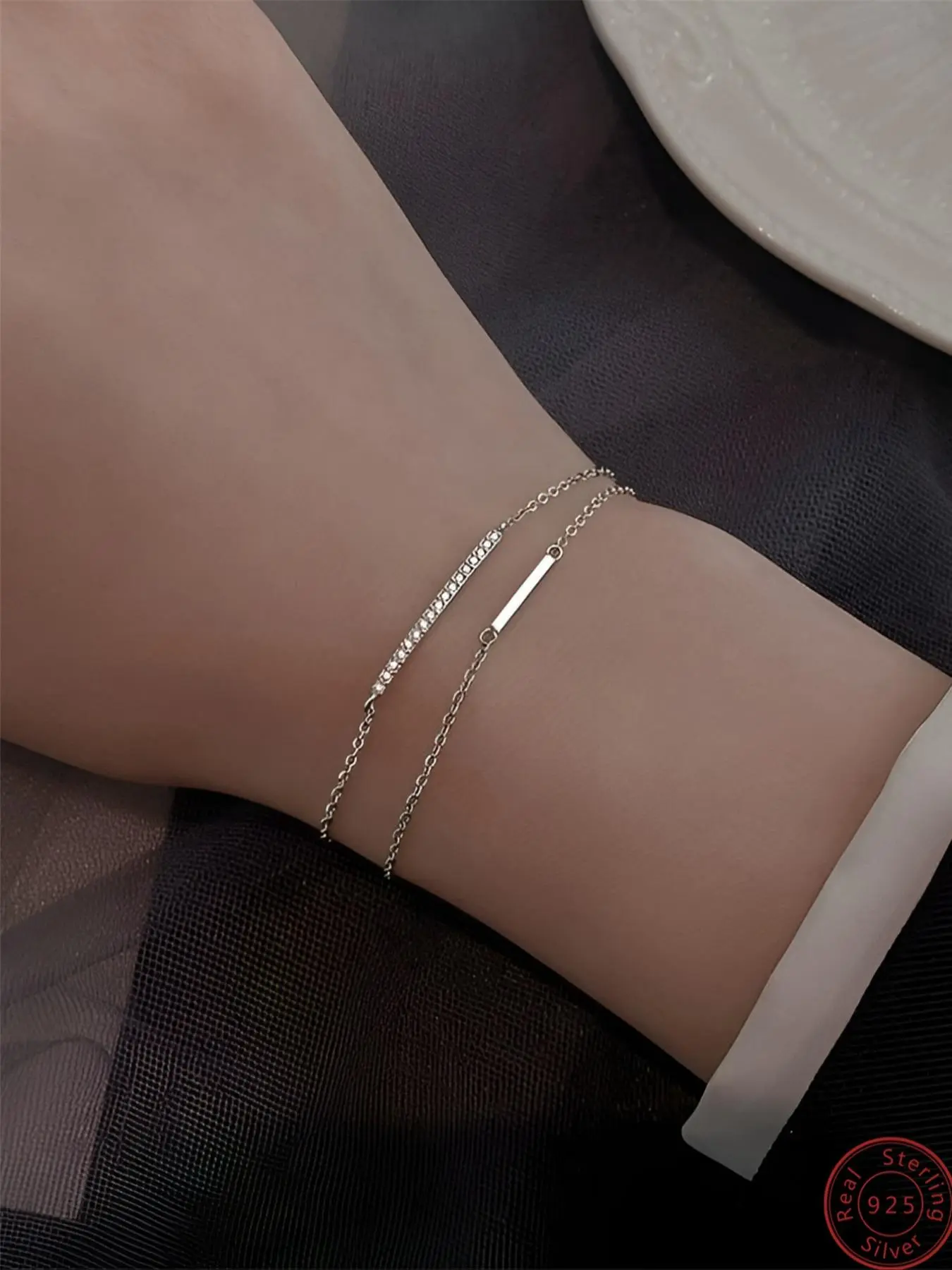 925 Sterling Silver Simple Double Layer Chain Bracelet, for Party, Daily Clothing Decor, Trendy All-match & Exquisite Jewelry for Birthday Gift with Box
