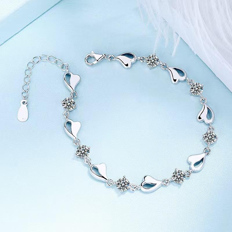 1pc 925 Silver 3.5 Carat Moissanite Heart Bracelet, Elegant Romantic Jewelry Gift for Women 4