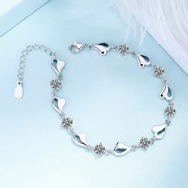 1pc 925 Silver 3.5 Carat Moissanite Heart Bracelet, Elegant Romantic Jewelry Gift for Women 4