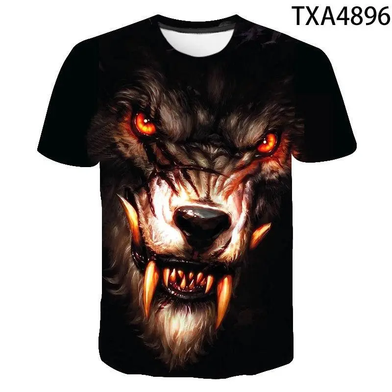 Summer T Shirt Men Streetwear Round Neck Short Sleeve Tees Tops Funny Animal Male Clothes Casual Wolf 3D Print Tshirt Menswear Clothing Long Original 2