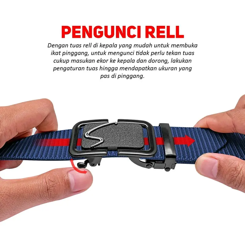 Gesper Men  Sabuk Ikat Pinggang Pria Tali Nylon Kepala besi model Pengunci Otomatis Belt Kanvas sabuk  kopel 4