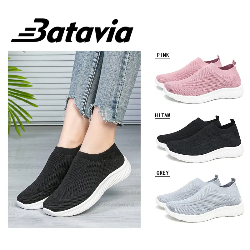 Batavia Sepatu olahraga premium perempuan terbaru rajut adem antislip antiaus sepatu lari anak perempuan  Sport Pink Hitam Abu Grey kanvas  sekolah Onlinemall N6 1