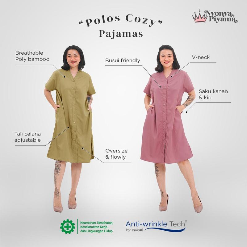 Product Introduction of [BEST SELLER] Nyonya Piyama Poly Bamboo Oversized Cozy Dress / Daster Polos Nyaman Santai Wanita Tidur Basic Dewasa Casual 5