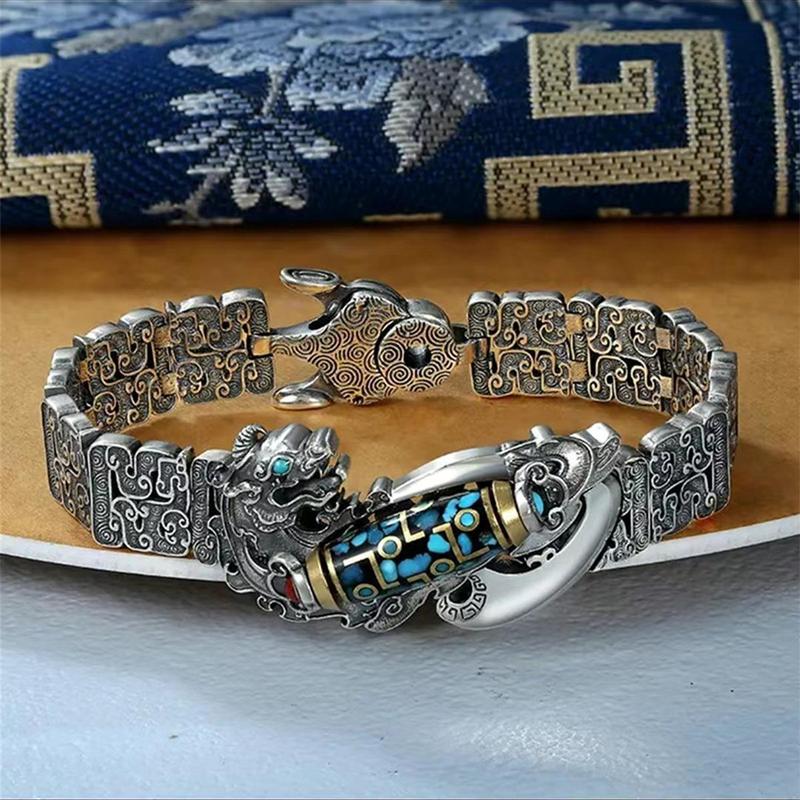 Product Introduction of New Nine-Eyed Dzi Bead Pixiu Bracelet S925 Sterling Silver Men's Lucky Retro Personality National Trend Original Niche Design 2