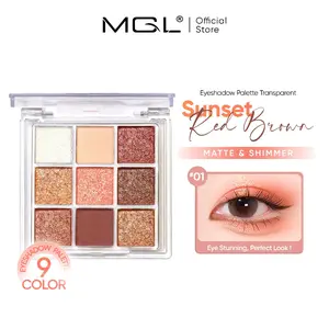 MGL Eyeshadow Palette Transparent 01 Sunset Red Brown – 9 Warna Bold Glamor Pigmented & Waterproof