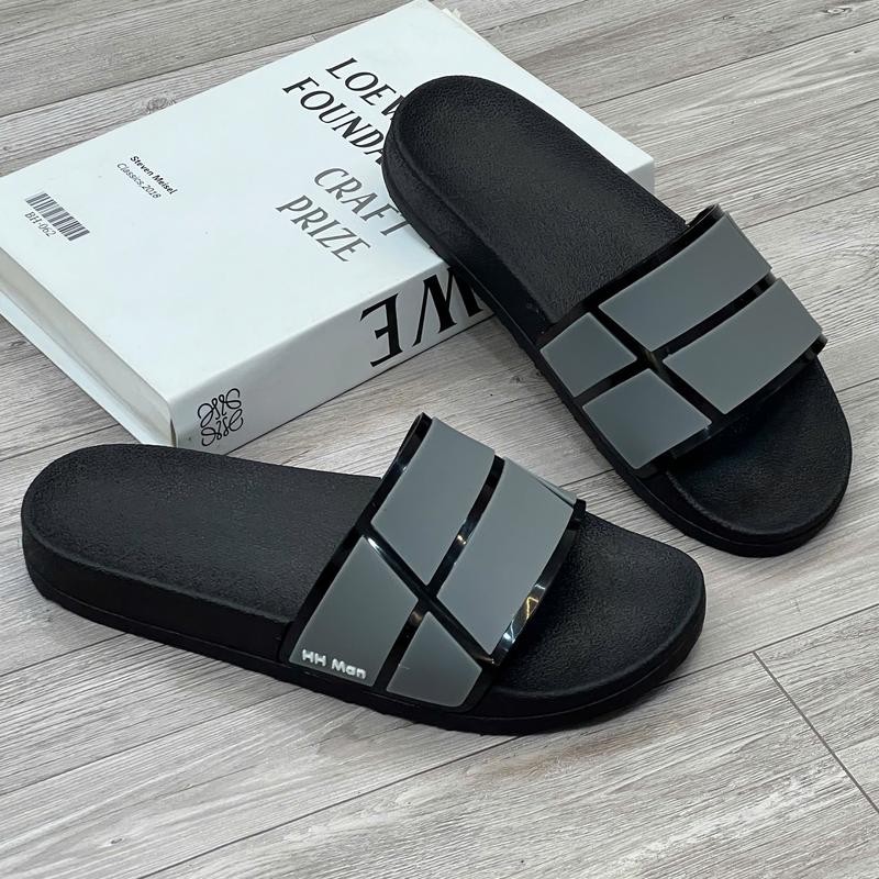 Dép quai ngang nam nữ HH Man họa tiết kẻ bóng xám đen đế Sần chống trơn trượt Hàng Đẹp DéP Slipper Hoa Đế Bằng Dép Lê