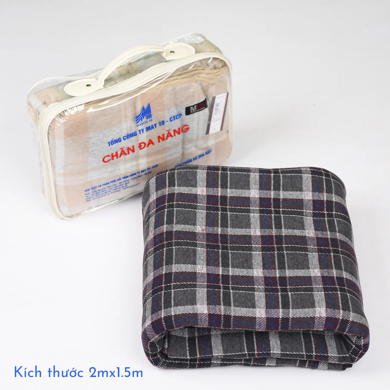 Chăn đa năng May 10 mã 349/24CHANTHUN họa tiết kẻ kích thước 2m x 1,5m