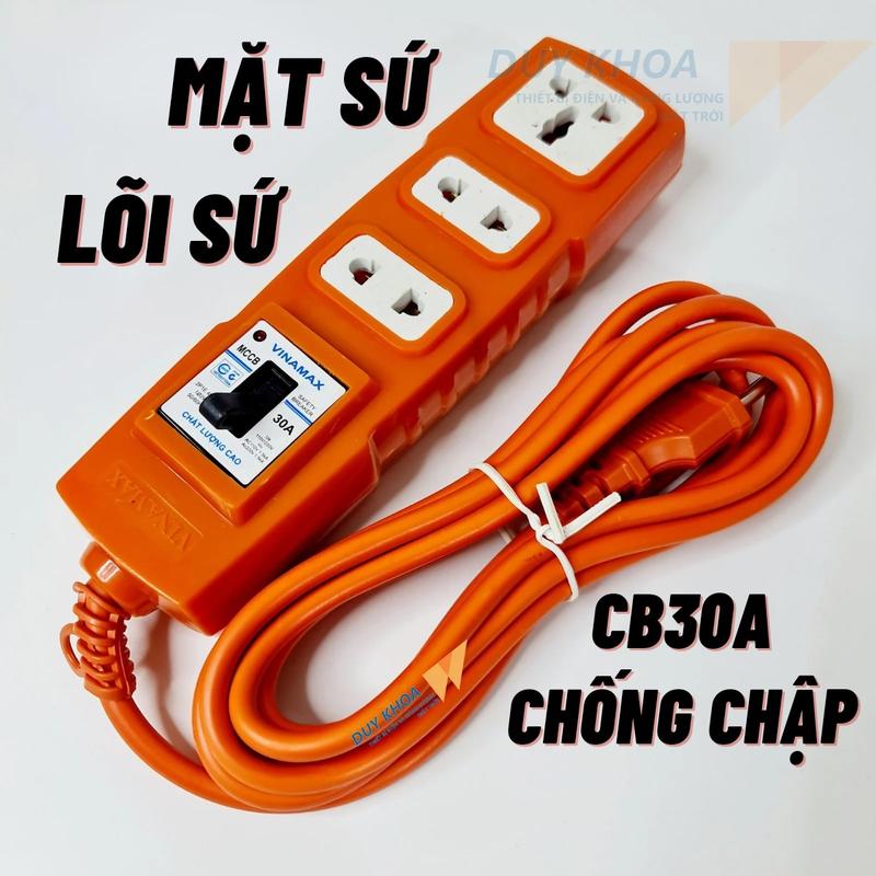  Ổ Cắm điện chịu tải Mặt và Lõi bằng sứ 3 cửa có CB 30A VINAMAX Hàng Việt Nam Chất Lượng Cao vn ổ cắm màu cam đa năng vn ổ cắm chịu tải cao 