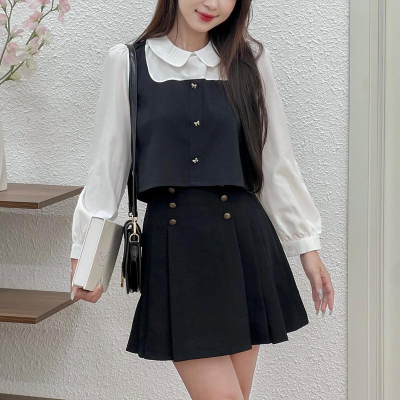 | Kèm ruy băng | Áo sơ mi nữ dáng croptop phối tay kẻ sọc chất xước mềm cotton 03 màu (Sơ mi Giao) 2